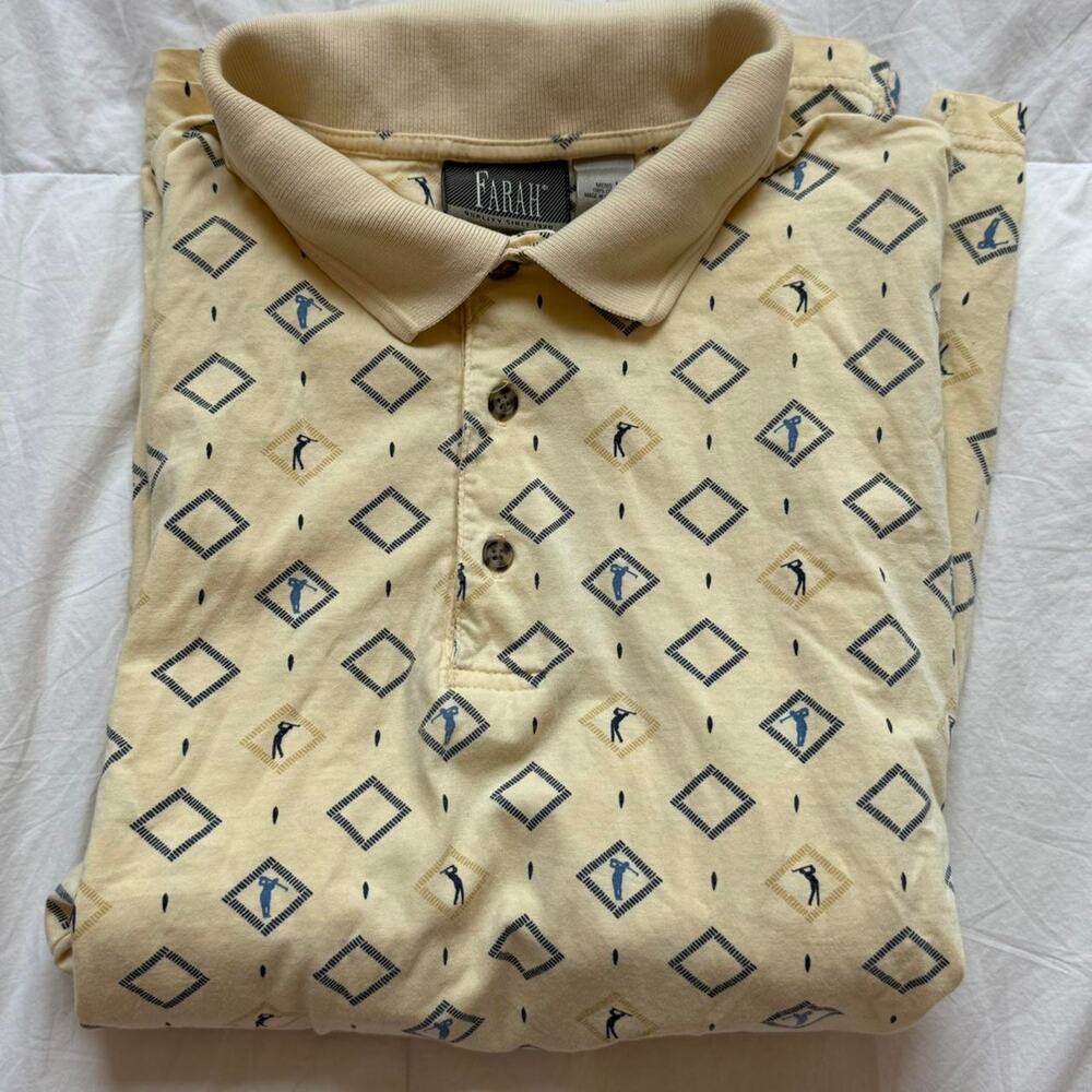 Farah Vintage y2k yellow diamond distressed golf polo sz L cotton grandpa sporty - Picture 4 of 8